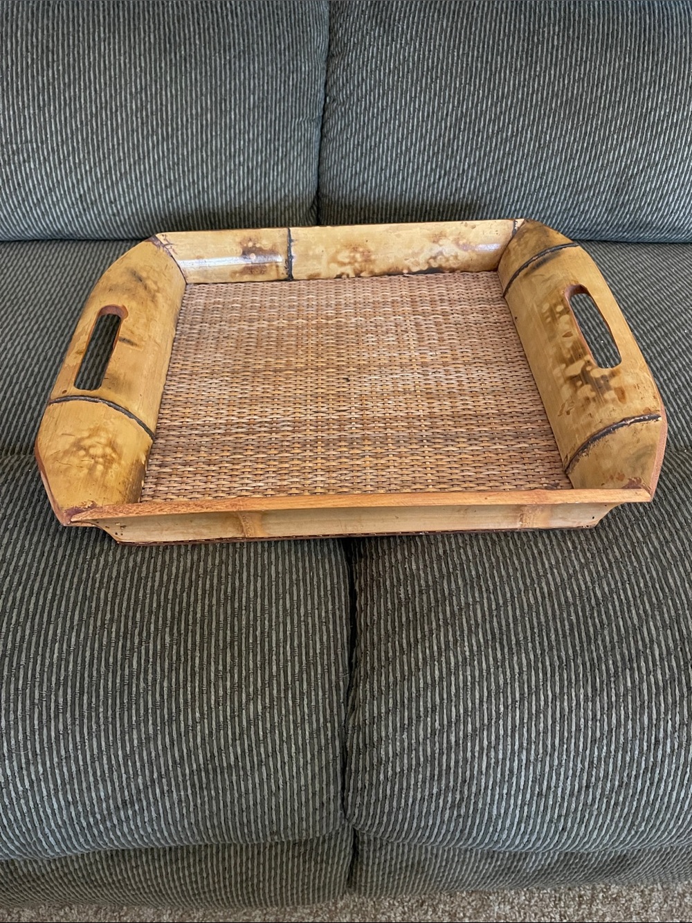 Vintage Tortoiseshell Bamboo Rattan SERVING TRAY